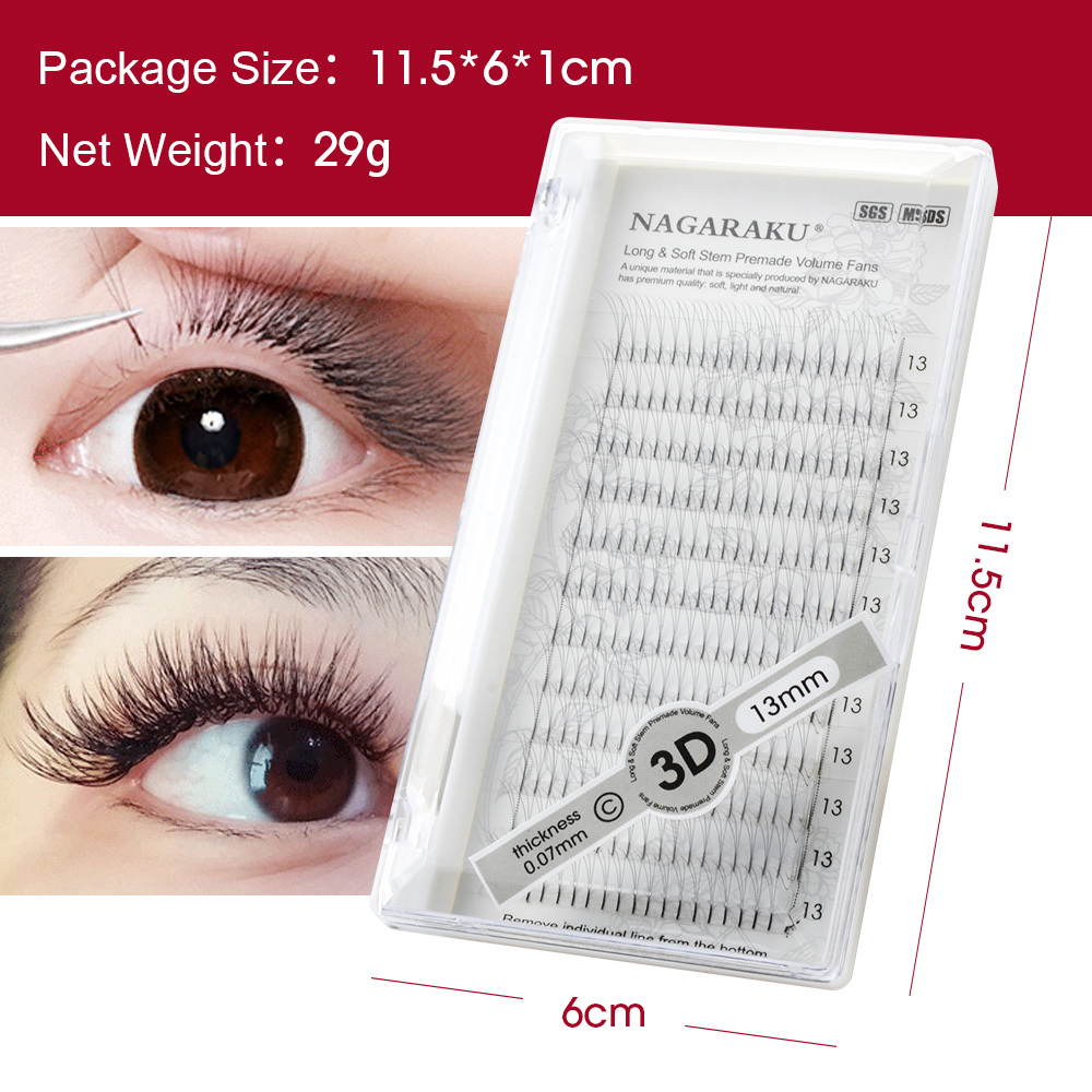 NAGARAKU 12 Lines 3D-6D Premade Volume Fans Russian Volume Eyelash Black Faux Mink Premium Eyelash Application Eyelash extension