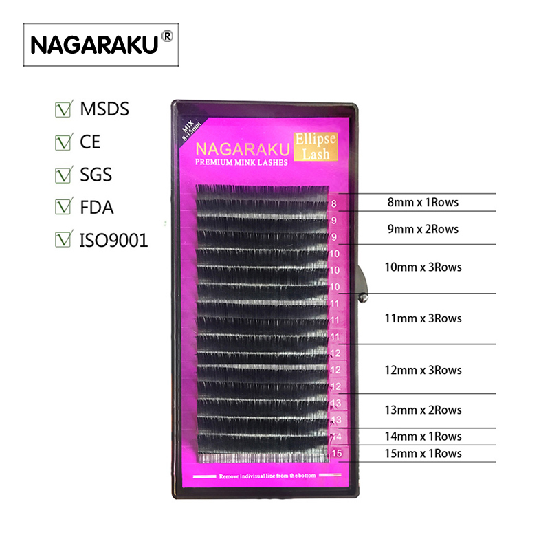 NAGARAKU mix 8~15mm in one case Ellipse Flat False Eyelash Extension flat mink cilia eyelashes Faux Mink Ellipse eyelashes Matte