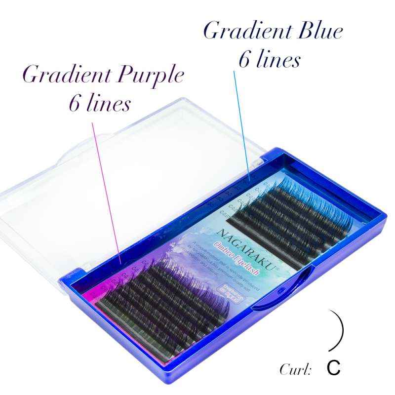 NAGARAKU Ombre Color Purple blue Gradient color Individual eyelashes 0.07C eyelash extensions Premium faux soft mink 8-12mm