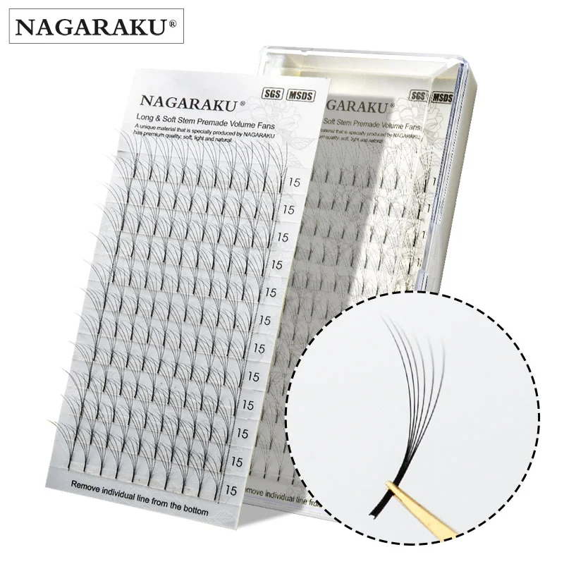 NAGARAKU 12 Lines 3D-6D Premade Volume Fans Russian Volume Eyelash Black Faux Mink Premium Eyelash Application Eyelash extension