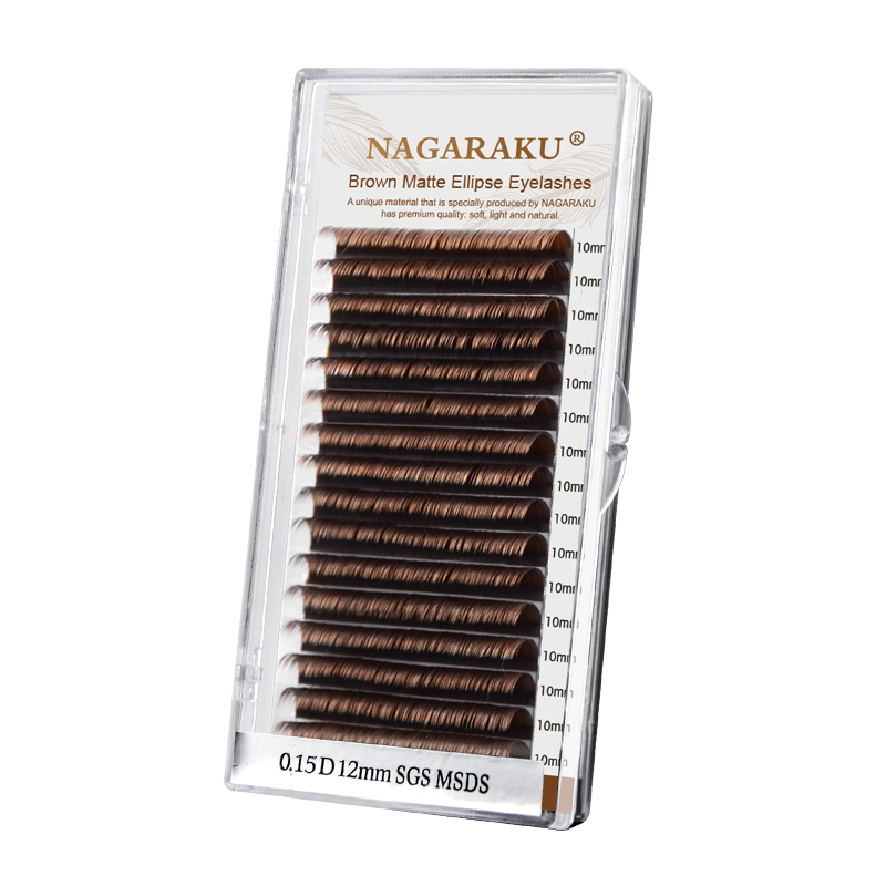 NAGARAKU 16 Lines Brown Split Tips Flat Ellipse Eyelashes Maquiagem Super Soft Natural High Quality Synthetic Mink Matte Brown