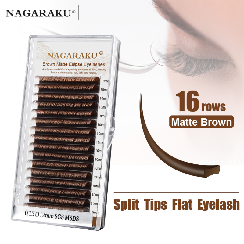 NAGARAKU 16 Lines Brown Split Tips Flat Ellipse Eyelashes Maquiagem Super Soft Natural High Quality Synthetic Mink Matte Brown