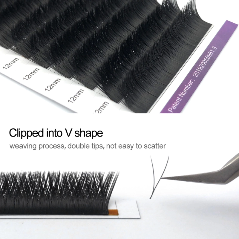 NAGARAKU V-Shape Ellipse Flat Split Tips Eyelash Extension Weaving Progress Double Tips Easy-fans Eyelash Super Soft Natural