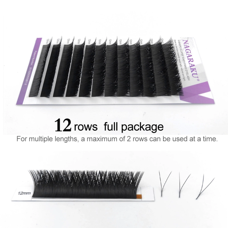 NAGARAKU V-Shape Ellipse Flat Split Tips Eyelash Extension Weaving Progress Double Tips Easy-fans Eyelash Super Soft Natural