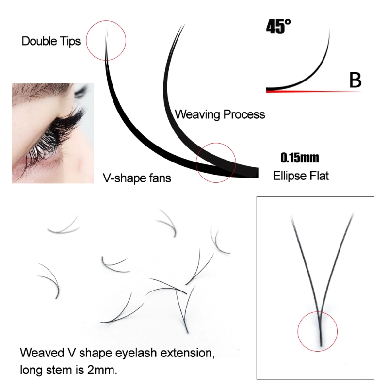 NAGARAKU V-Shape Ellipse Flat Split Tips Eyelash Extension Weaving Progress Double Tips Easy-fans Eyelash Super Soft Natural