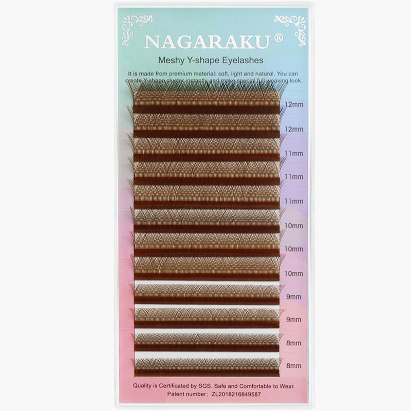 NAGARAKU Brown YY Shape Hand Woven Premium Synthetic Mink Eyelashes High Quality Soft Natural Meshy Net Cross False Eyelashes