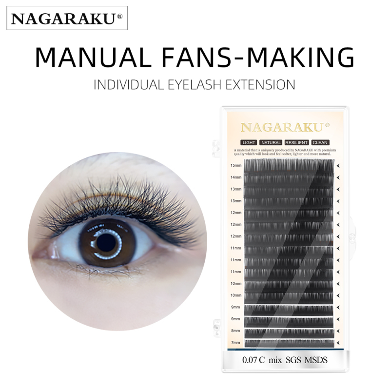 NAGARAKU Individual Eyelash Makeup Manual Fans-making Lashes 16 Lines Matte Black High Quality New Material Super Soft Natural