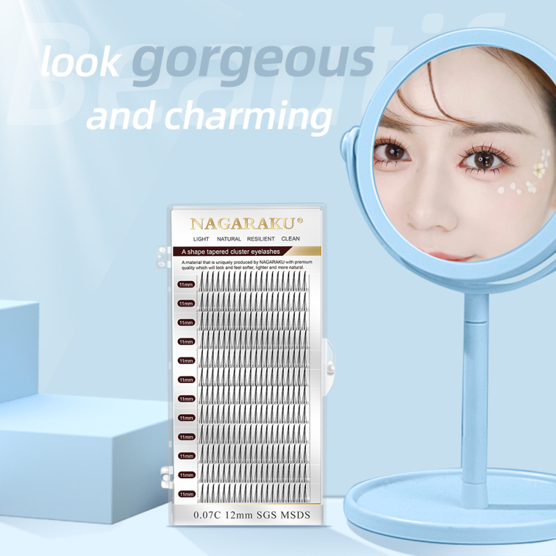 NAGARAKU A Shape Tapered Cluster Eyelash Extension Individual Volume Fans Lashes Makeup Blister Faux Mink Eyelashes