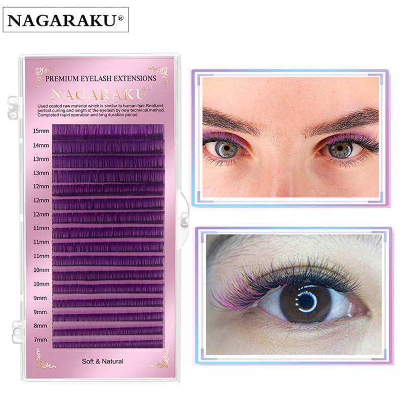 NAGARAKU Brown Dark Brown Purple Blue Lashes Mix 7-15mm Lashes 16 Lines High Quality Premium Eyelash Extension