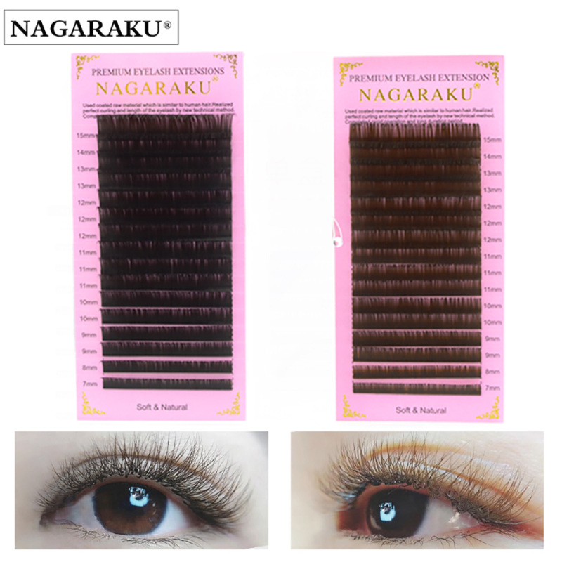 NAGARAKU Brown Dark Brown Purple Blue Lashes Mix 7-15mm Lashes 16 Lines High Quality Premium Eyelash Extension