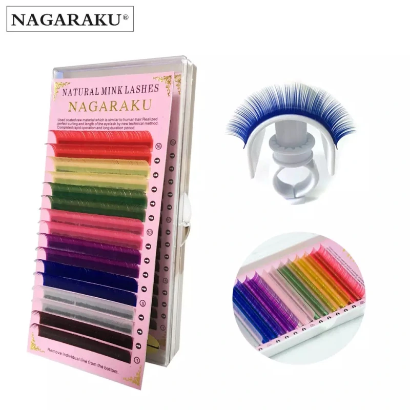 NAGARAKU Rainbow Color Eyelash Extension 16 Lines Individual Lashes Super Soft Natural Lash