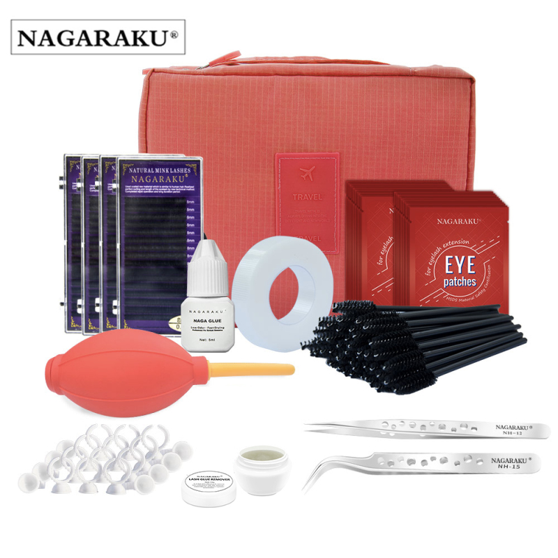 NAGARAKU NEW eyelashes extension kit for starter ,fashionable eyelashes extension set with glue ,eye pad , tape eyelahes brusth