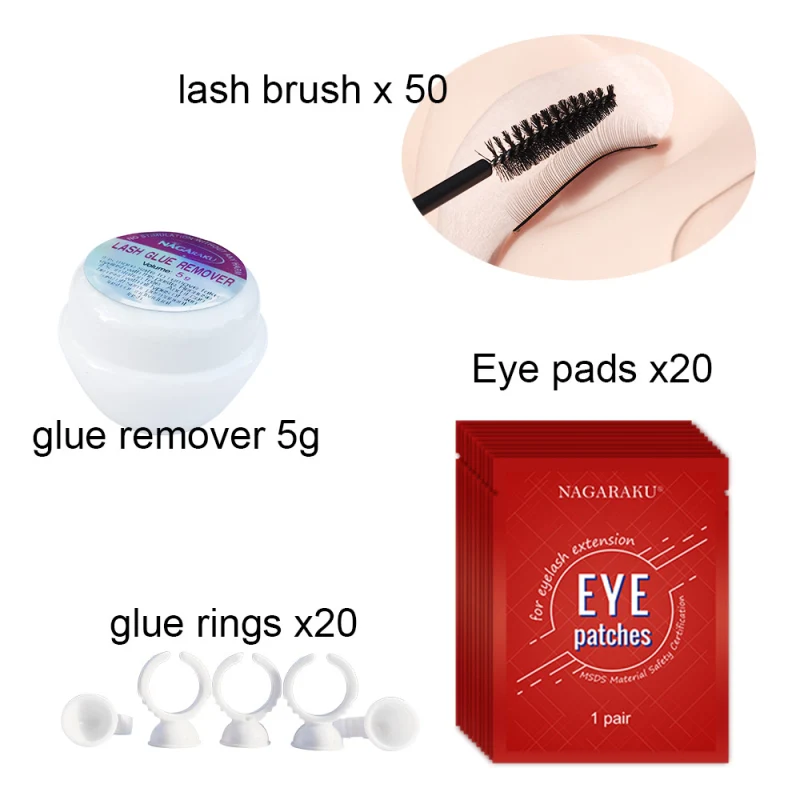 NAGARAKU NEW eyelashes extension kit for starter ,fashionable eyelashes extension set with glue ,eye pad , tape eyelahes brusth