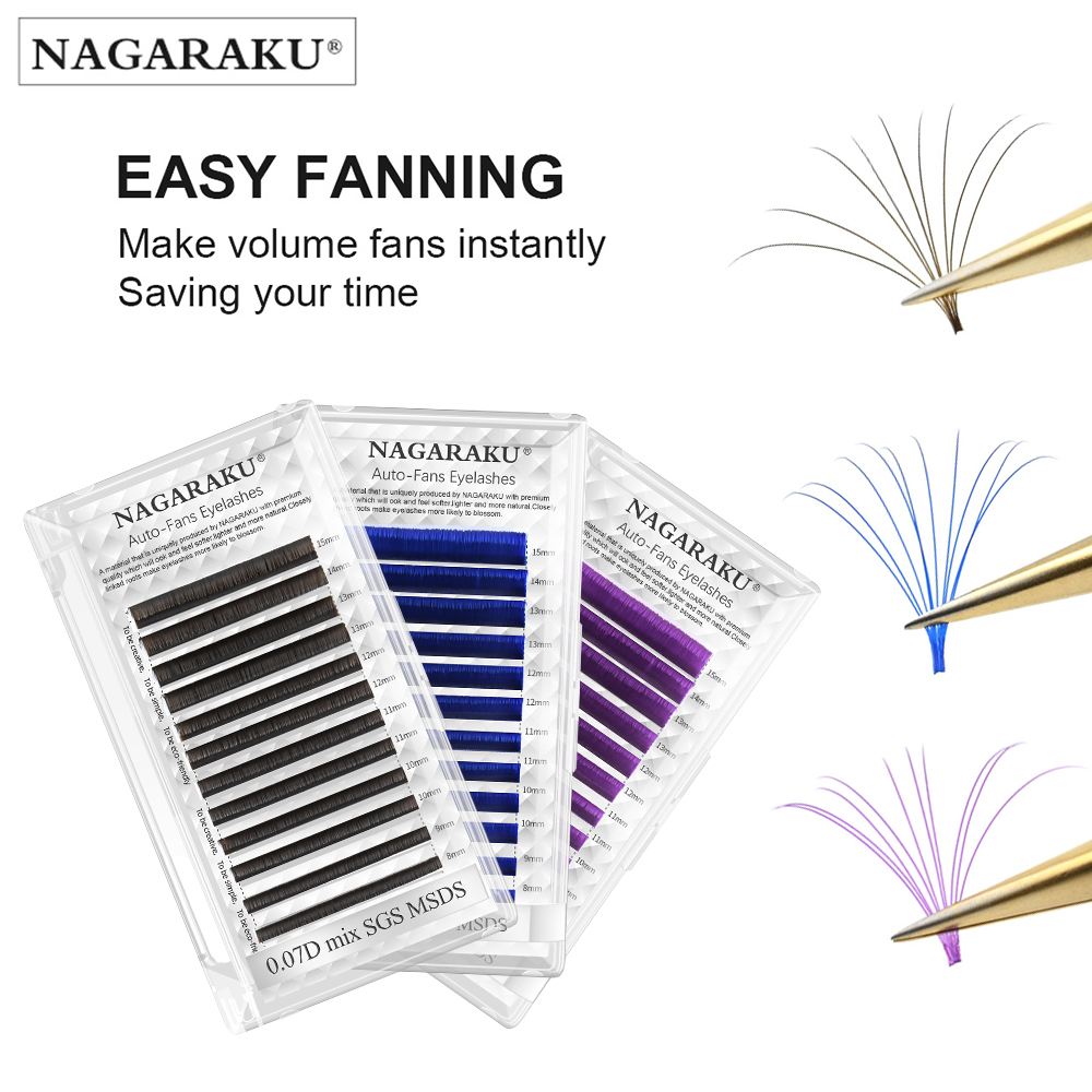 NAGARAKU Color Easy Fanning Eyelash Extension Brown Purple Blue Fans Making Lashes High Quality Premium Lashes