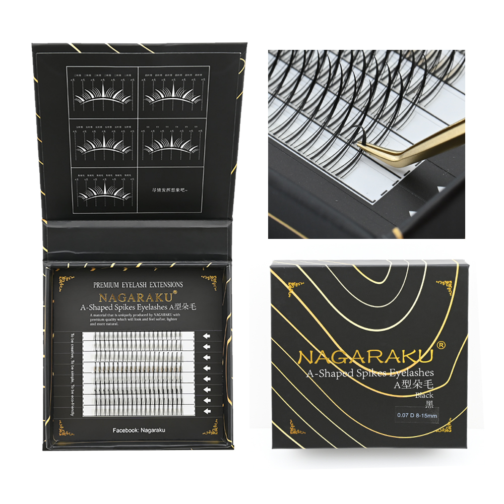 NAGARAKU A/M Shape Tapered Flat Base Fluffy Eyelash Extension Spikes Matte Cluster Make up