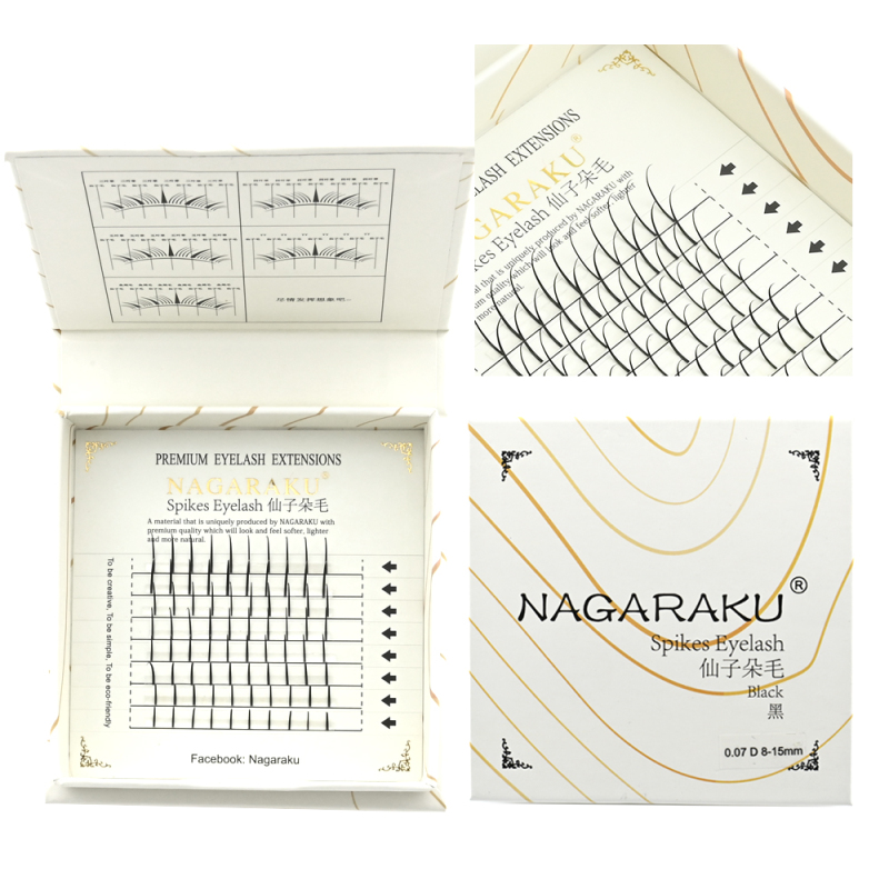 NAGARAKU A/M Shape Tapered Flat Base Fluffy Eyelash Extension Spikes Matte Cluster Make up