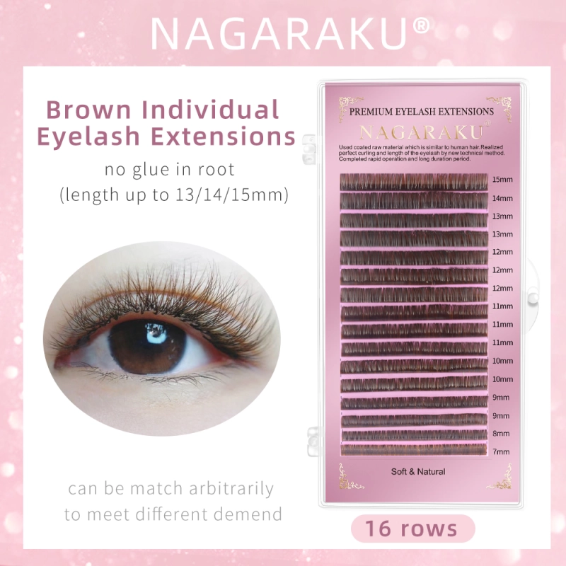 NAGARAKU Brown Dark Brown Individual Eyelash Extensions 16 Lines Super Soft Gentle High Quality Eyelashes