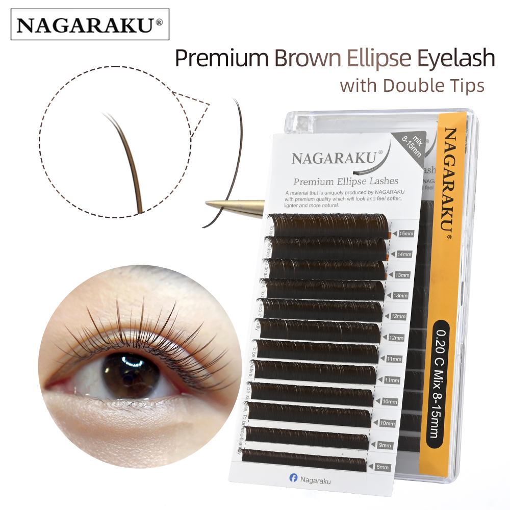 Nagaraku Ellipse Eyelashes With Split Tips 12 Lines Dark Brown Premium High Quality Super Soft