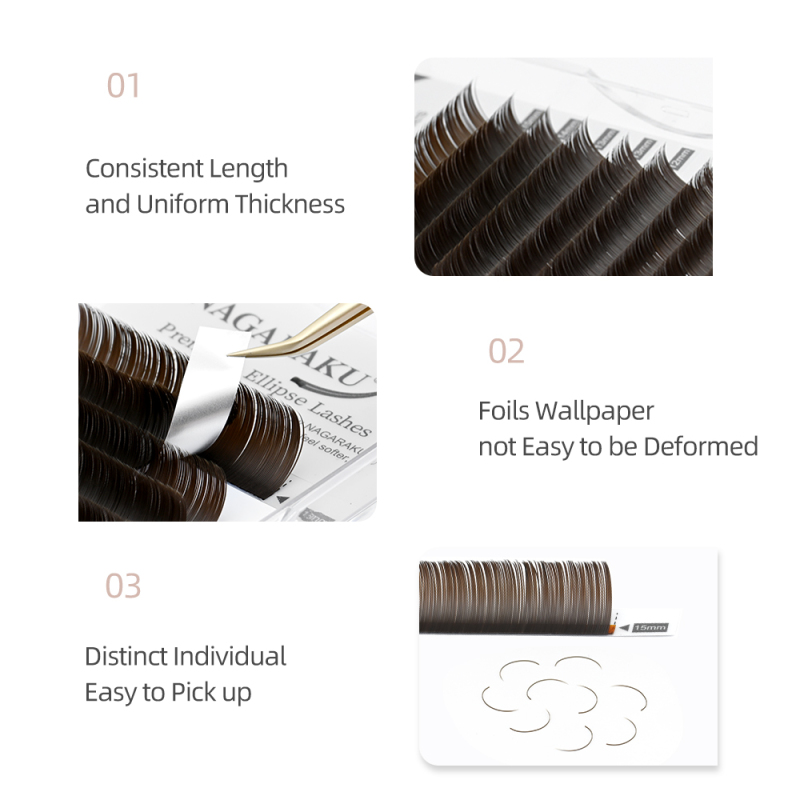 NAGARAKU Ellipse Eyelashes With Split Tips 12 Lines Dark Brown Premium High Quality Super Soft and Gentle