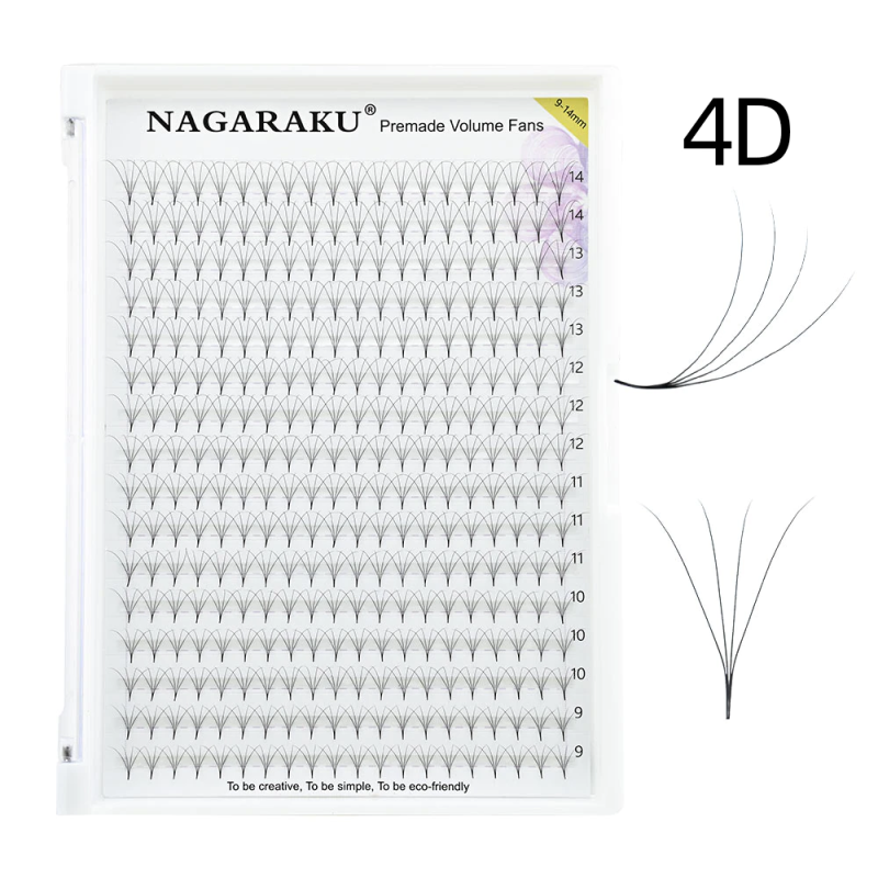 NAGARAKU Sharp Narrow Stem Premade Fans Eyelash Extension 16 Lines 5D 6D 10D Thin Pointy Base Russian Volume Fans Premium Lashes