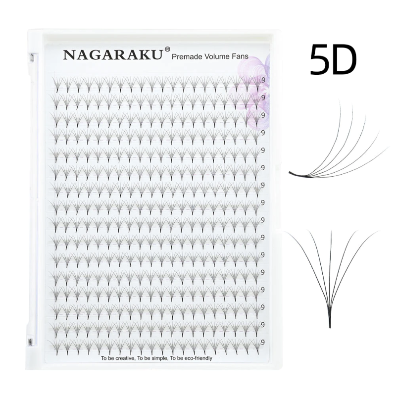 NAGARAKU Sharp Narrow Stem Premade Fans Eyelash Extension 16 Lines 5D 6D 10D Thin Pointy Base Russian Volume Fans Premium Lashes