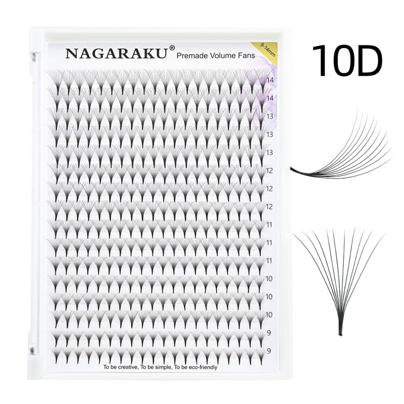 NAGARAKU Sharp Narrow Stem Premade Fans Eyelash Extension 16 Lines 5D 6D 10D Thin Pointy Base Russian Volume Fans Premium Lashes