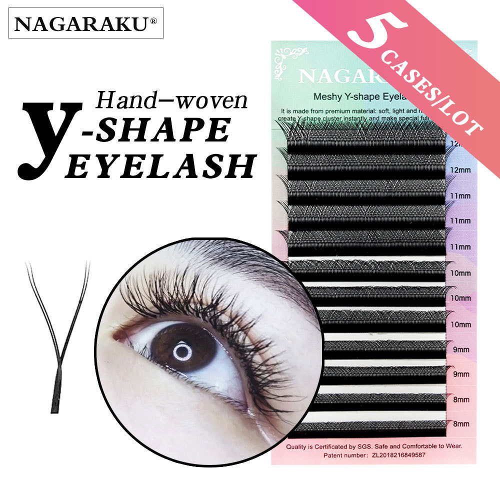 NAGARAKU 5 cases YY shape hand woven premium mink soft light natural eyelashes extension makeup mesh net cross false eyelash