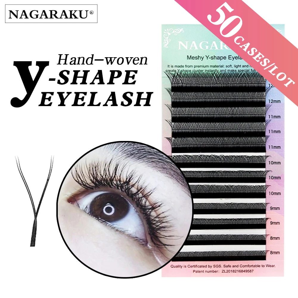 NAGARAKU 50 Cases Lot YY Shape Eyelash Extension Soft Natural Light High Quality Eyelashes Makeup Mesh Net Cross False Eyelash i