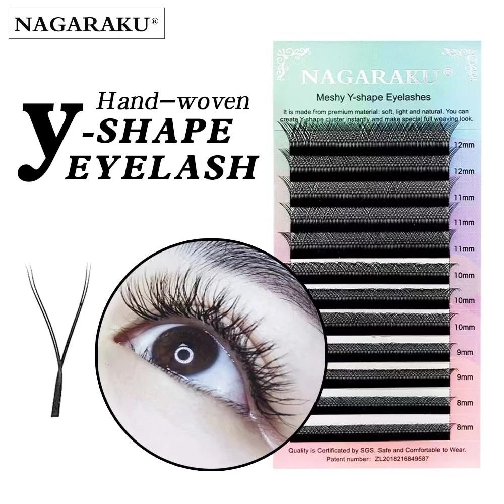 NAGARAKU YY Shape Hand Woven Premium Soft Light Natural Eyelashes Extension Supplies Makeup Mesh Net Cross False  Individual