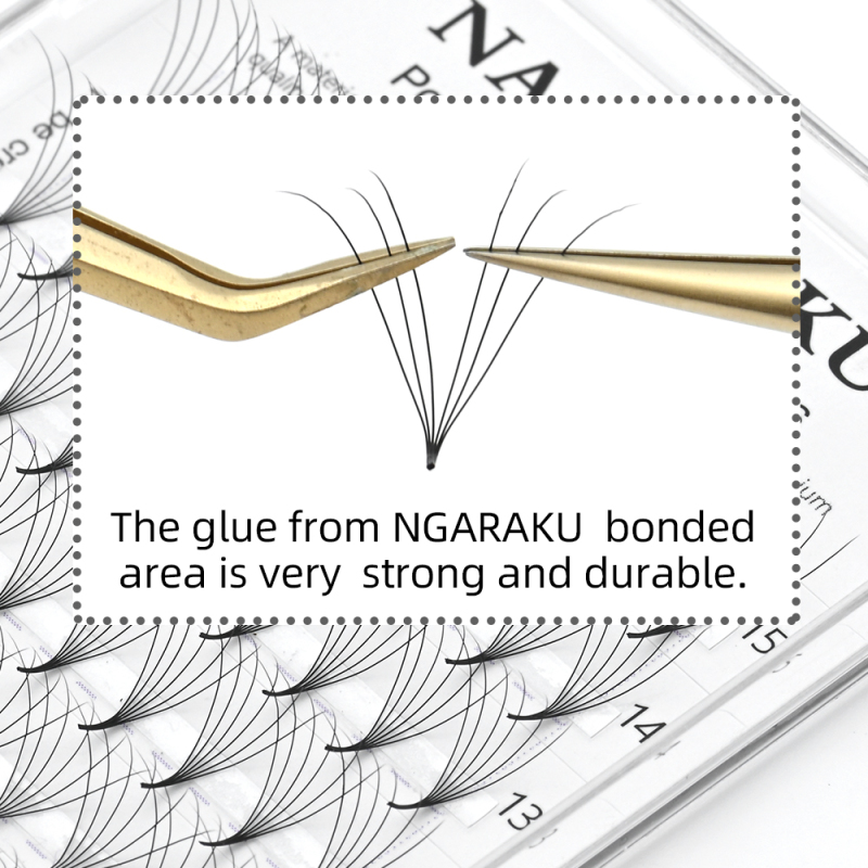 NAGARAKU Sharp Narrow Stem Premade Fans Eyelash Extension 0.07mm 4D-10D Thin Pointy Base Russian Fans Ready Volume