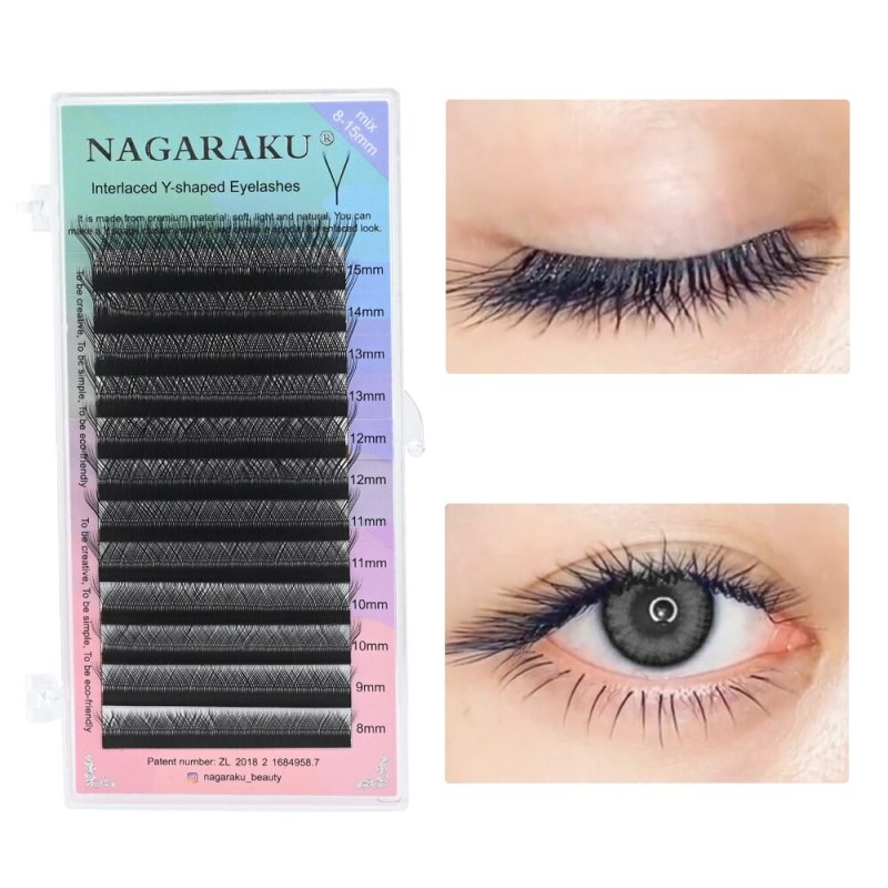 NAGARAKU YY Shape L LU（M）Curl Eyelash Extension Hand Woven Premium Soft Light Natural Lashes Makeup Mesh Net Cross Eyelashes