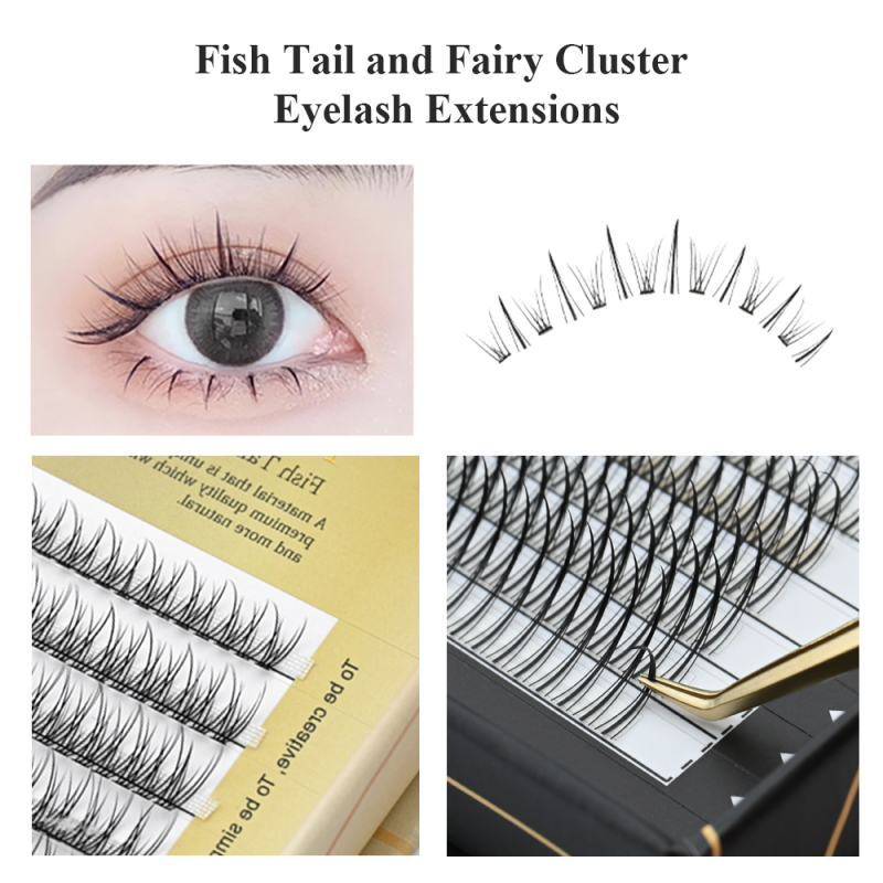 NAGARAKU A/M Shape Tapered Flat Base Fluffy Eyelash Extension Spikes Matte Cluster Make up