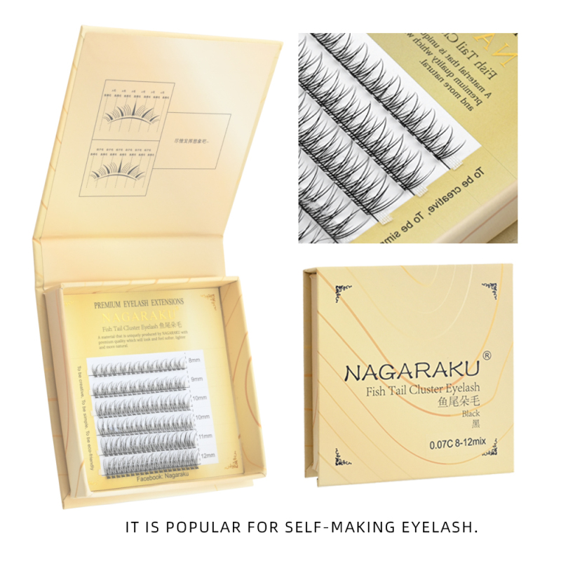 NAGARAKU A/M Shape Tapered Flat Base Fluffy Eyelash Extension Spikes Matte Cluster Make up