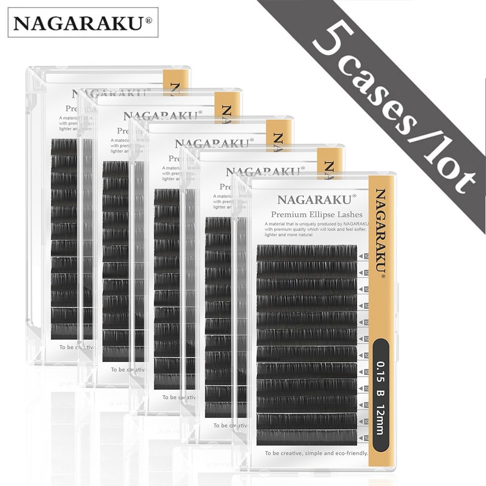 NAGARAKU 5 Trays Lot Flat Ellipse Eyelashes Split Tips Shaped Soft Natural Light Magnetic Lashes Matte color Gray Eyelash