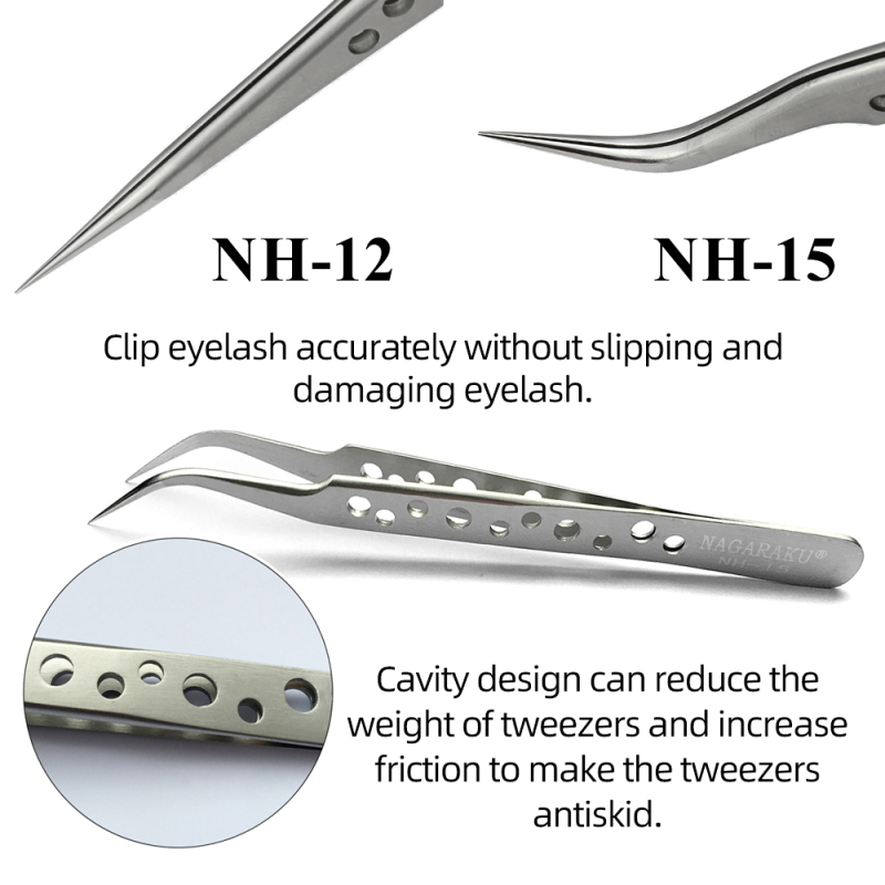NAGARAKU Eyelash Extension Tweezers Makeup Stainless Steel Non-magnetic Pincet False Eyelash Tweezers 3D accurate tweezers