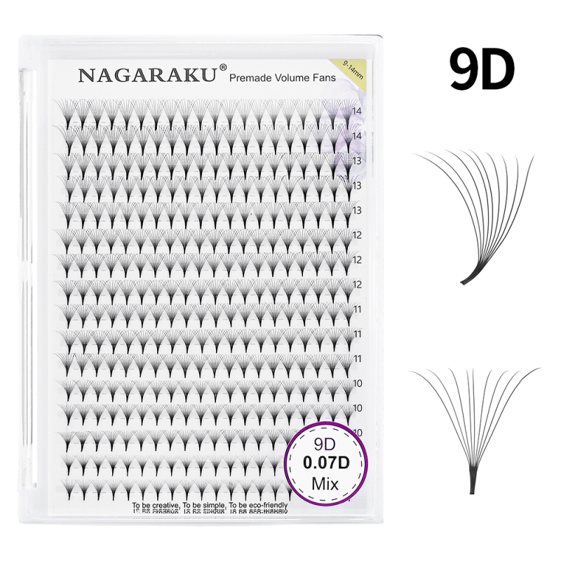 NAGARAKU Sharp Narrow Stem Premade Fans Eyelash Extension 16 Lines 5D 6D 10D Thin Pointy Base Russian Volume Fans Premium Lashes