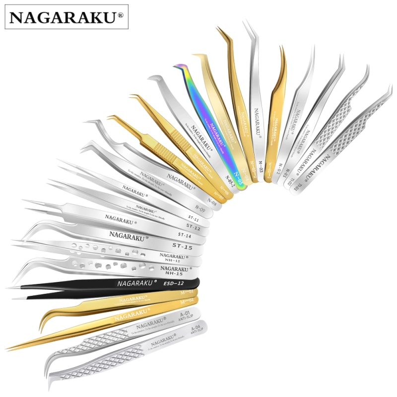 NAGARAKU Eyelash Extension Tweezers Makeup Stainless Steel Non-magnetic Pincet False Eyelash Tweezers 3D accurate tweezers