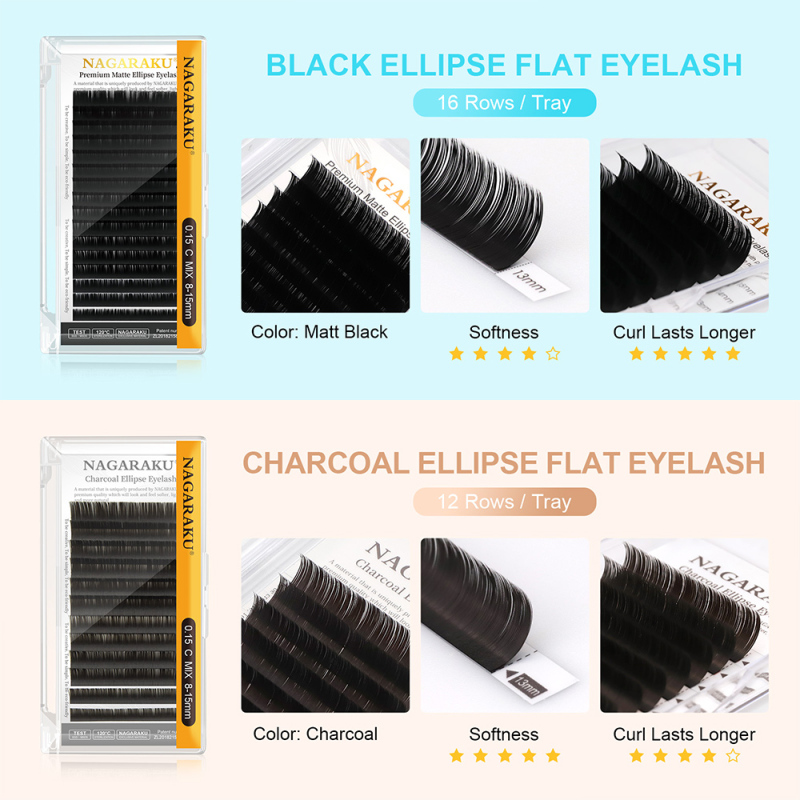 NAGARAKU Flat Ellipse Eyelashes Maquiagem Split Tips Ellipse Shaped Natural Light Magnetic Ellipse Lashes Matte Color Flat