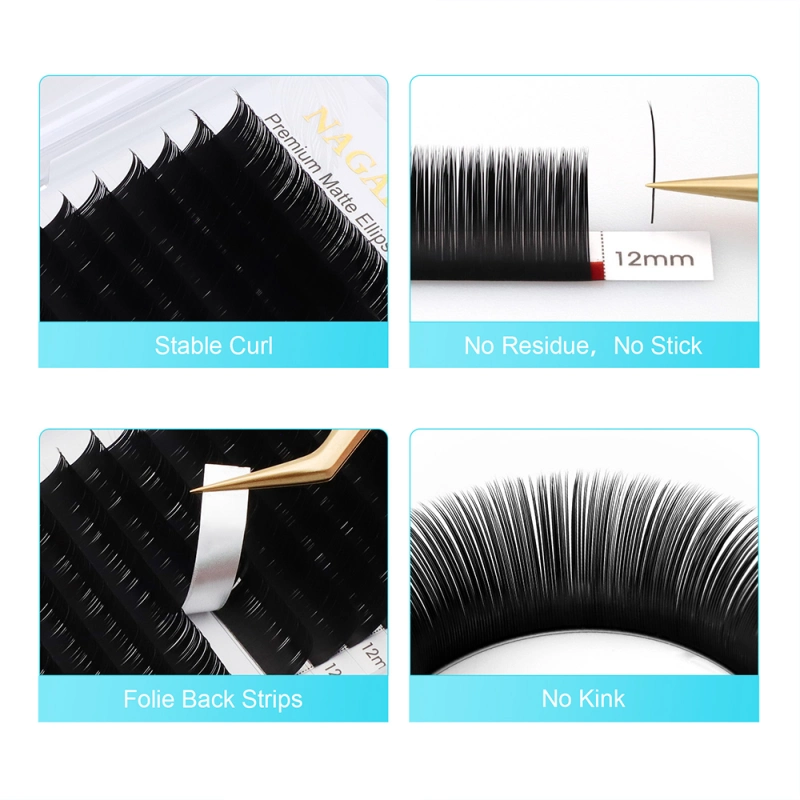 NAGARAKU Flat Ellipse Eyelashes Maquiagem Split Tips Ellipse Shaped Natural Light Magnetic Ellipse Lashes Matte Color Flat