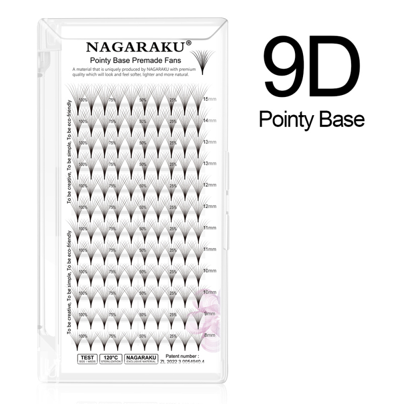 NAGARAKU Pointy Base Premade Fans Eyelash Extension Sharp Narrow Stem 120 Fans 12 Lines