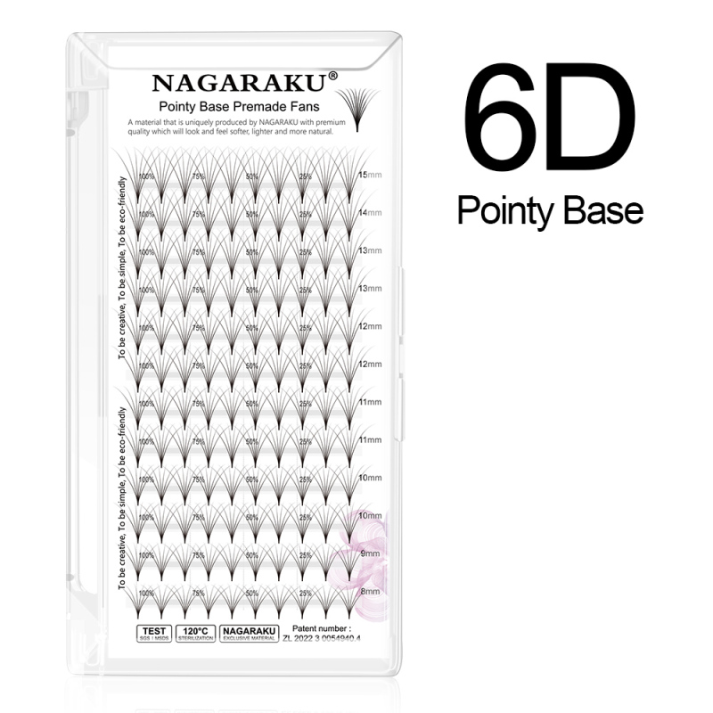 NAGARAKU Pointy Base Premade Fans Eyelash Extension Sharp Narrow Stem 120 Fans 12 Lines