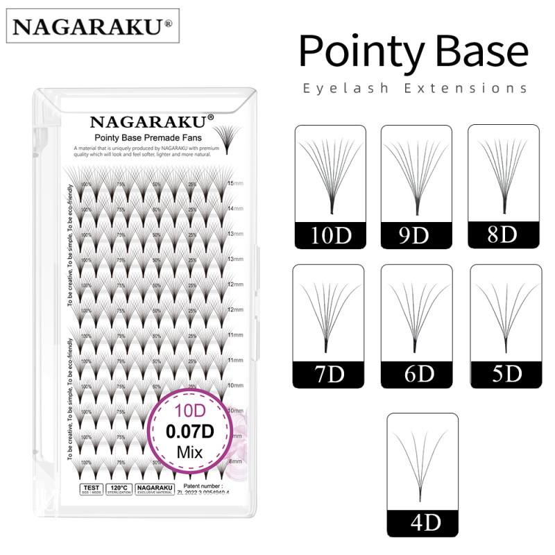 NAGARAKU Pointy Base Premade Fans Eyelash Extension Sharp Narrow Stem 120 Fans 12 Lines