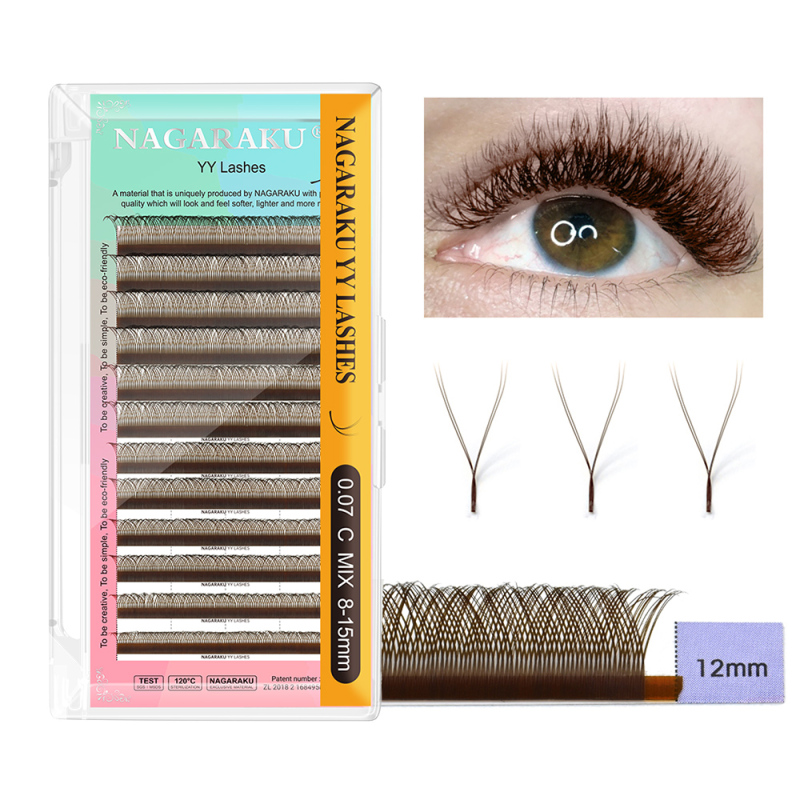 NAGARAKU Brown YY Shape Hand Woven Premium Synthetic Mink Eyelashes High Quality Soft Natural Meshy Net Cross False Eyelashes