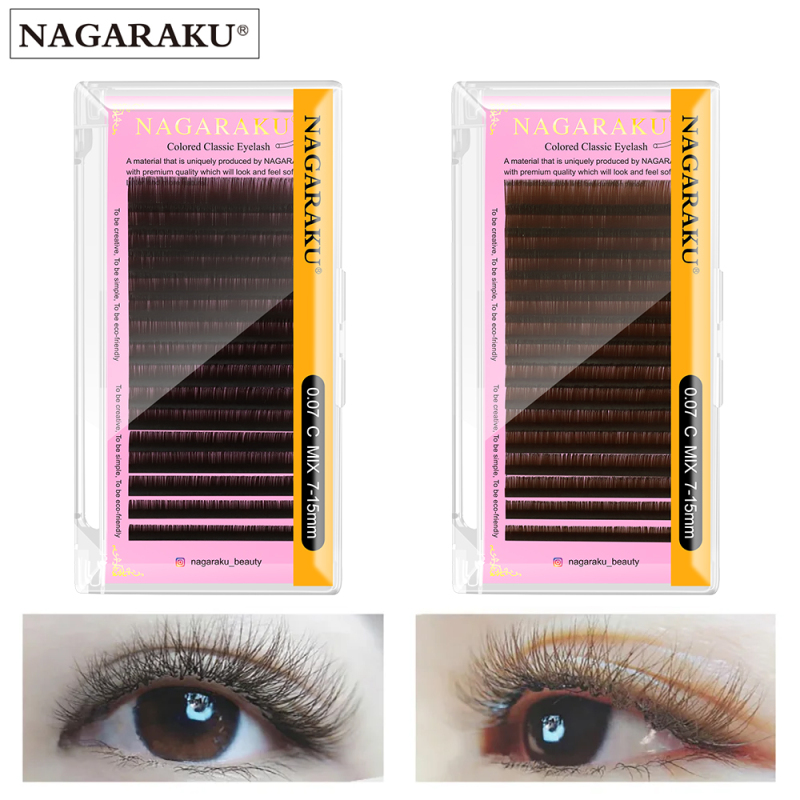 NAGARAKU Brown Dark Brown Individual Eyelash Extensions 16 Lines Super Soft Gentle High Quality Eyelashes