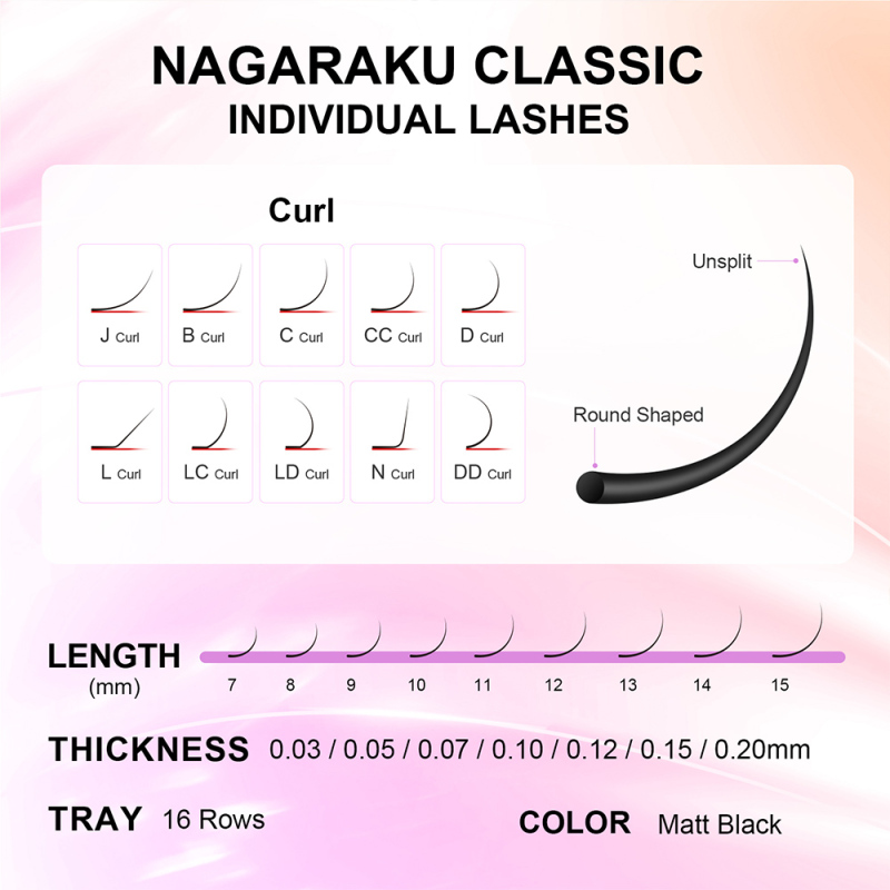 NAGARAKU Individual Eyelash Mix 7-15mm 16 Lines Eyelash Extension High Quality Super Soft Natural Classical Lashes