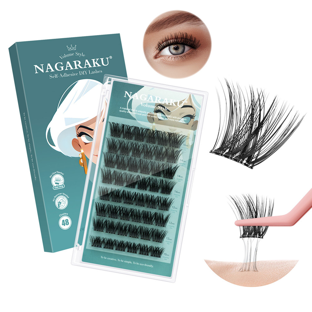 NAGARAKU DIY Grafting Lashes Self Adhesive NO Glue Needed Cluster Lash