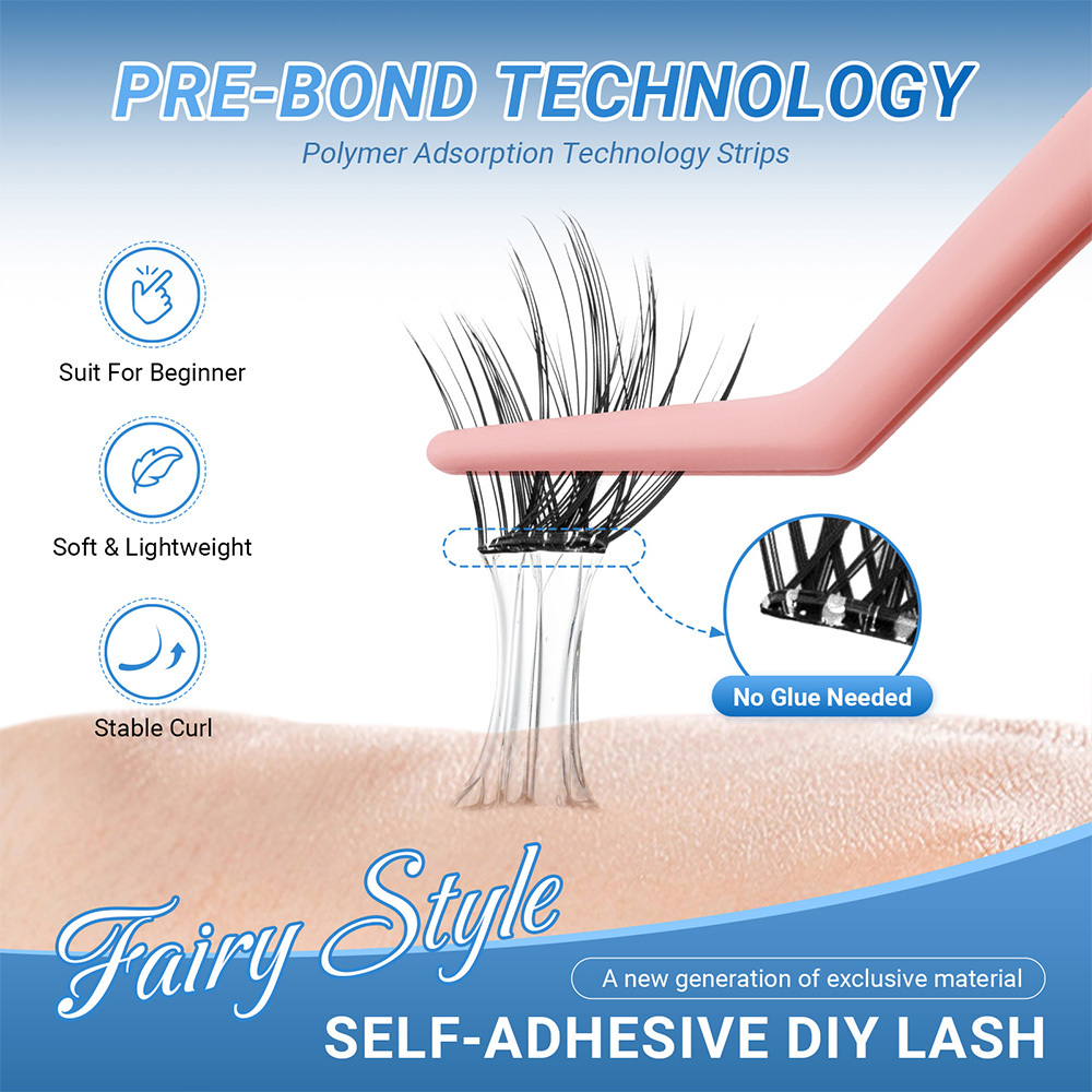 NAGARAKU DIY Grafting Lashes Self Adhesive NO Glue Needed Cluster Lash