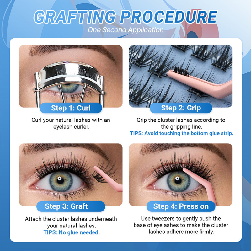 NAGARAKU DIY Grafting Lashes Self Adhesive NO Glue Needed Cluster Lash