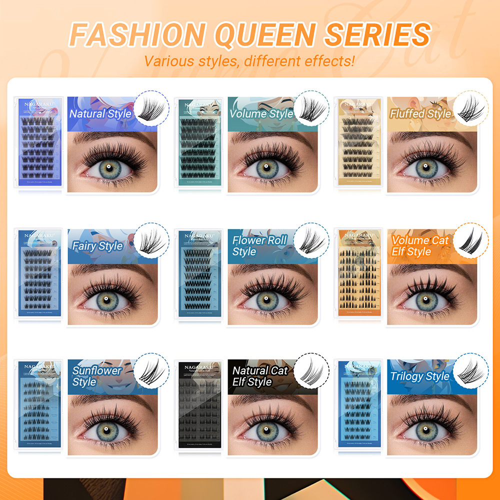 NAGARAKU DIY Grafting Lashes Self Adhesive NO Glue Needed Cluster Lash