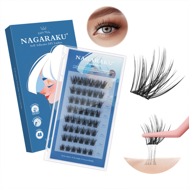 NAGARAKU DIY Grafting Lashes Self Adhesive NO Glue Needed Cluster Lash